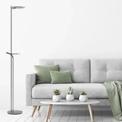 Straluma Moderne LED uplighter staal met helder glas en leesarm></noscript> Vloerlampen|Leeslampen