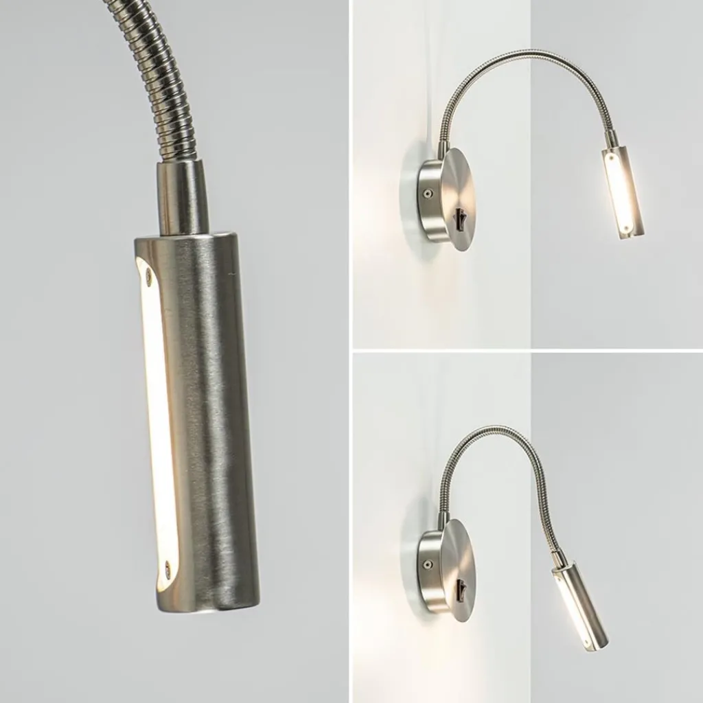 Straluma Moderne LED wandlamp nikkel met flexibele arm> Wandlampen|Bedlampjes