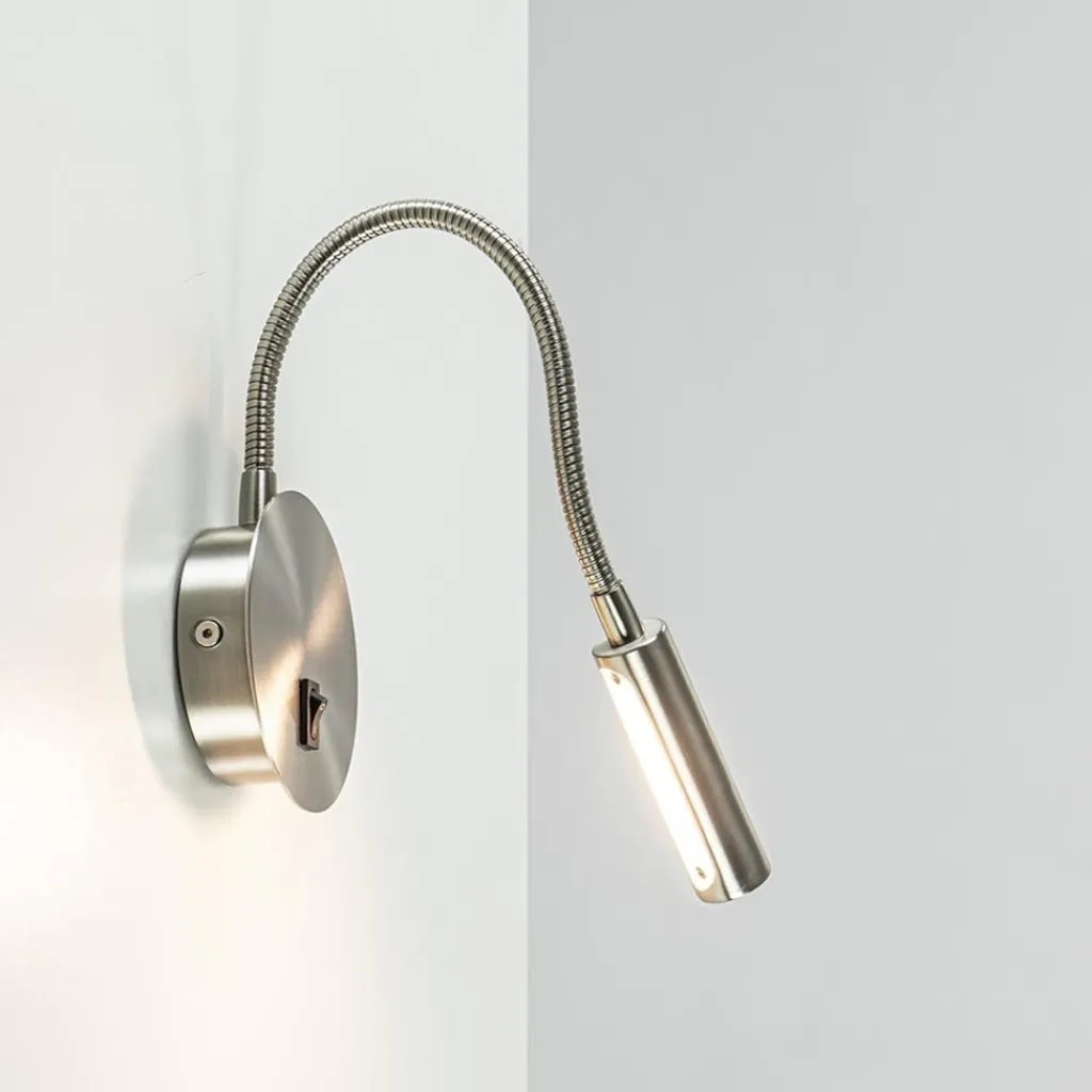 Straluma Moderne LED wandlamp nikkel met flexibele arm> Wandlampen|Bedlampjes