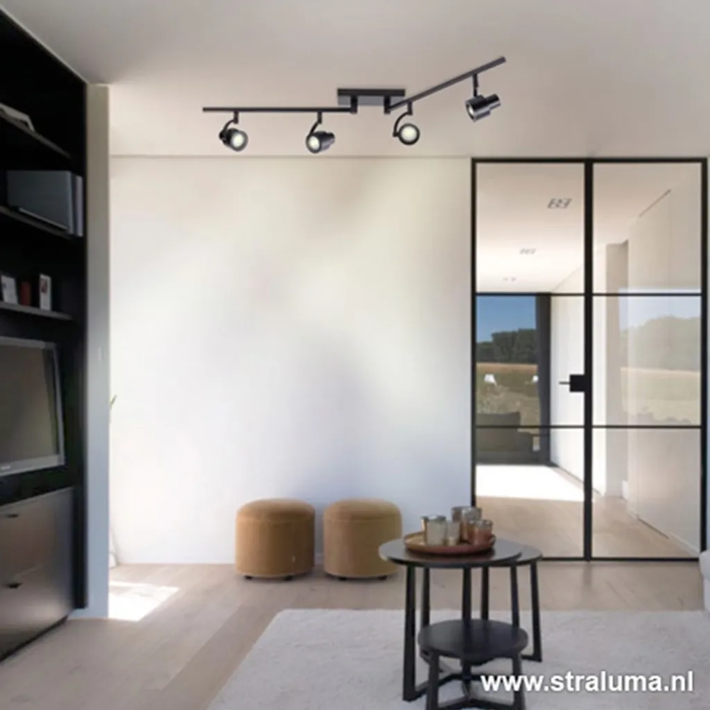 Straluma Moderne opbouwspot mat zwart 4-lichts> Plafondlampen|Opbouwspots