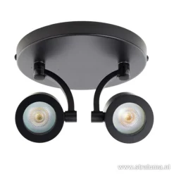 Straluma Moderne plafondspot mat zwart 2-lichts></noscript> Plafondlampen|Opbouwspots