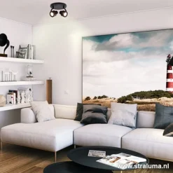 Straluma Moderne plafondspot mat zwart 2-lichts></noscript> Plafondlampen|Opbouwspots