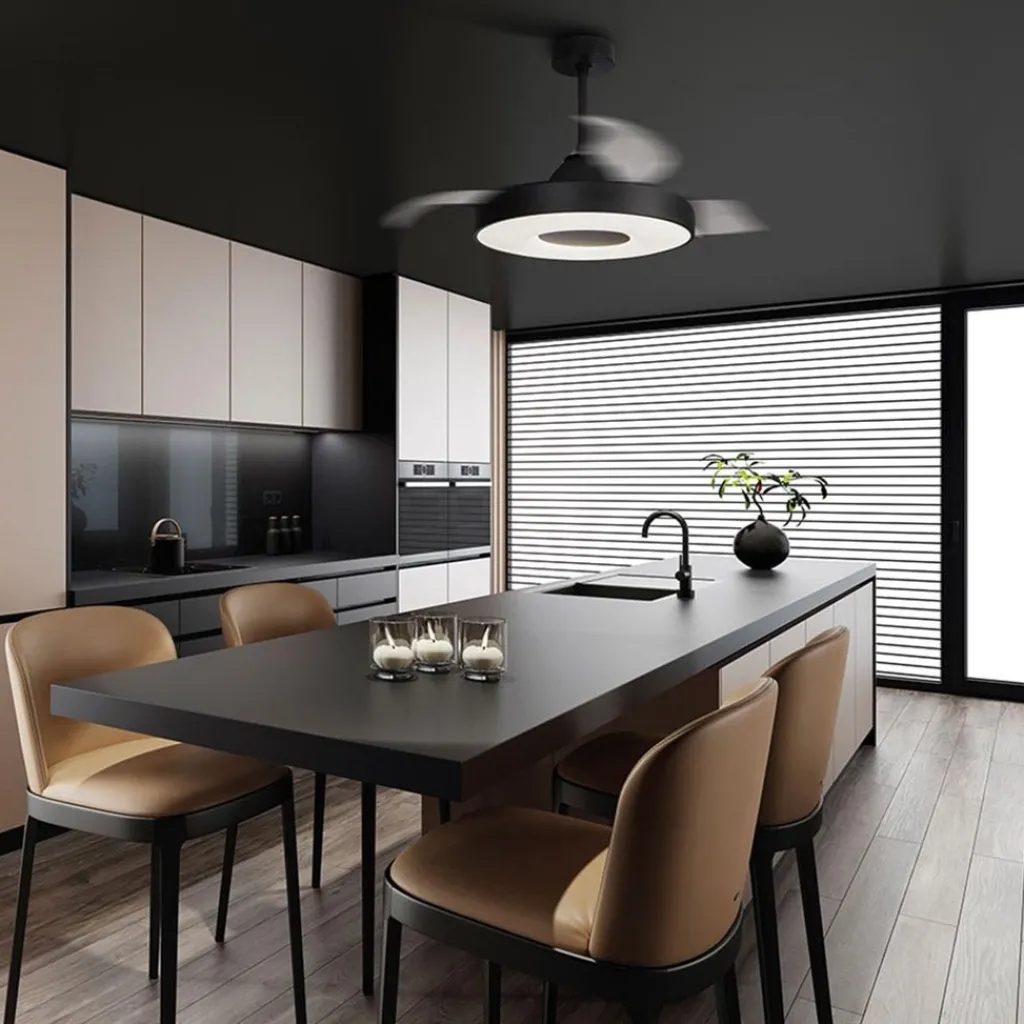 Straluma Moderne plafondventilator zwart met dimbaar LED> Plafondlampen|Plafondventilatoren met lamp