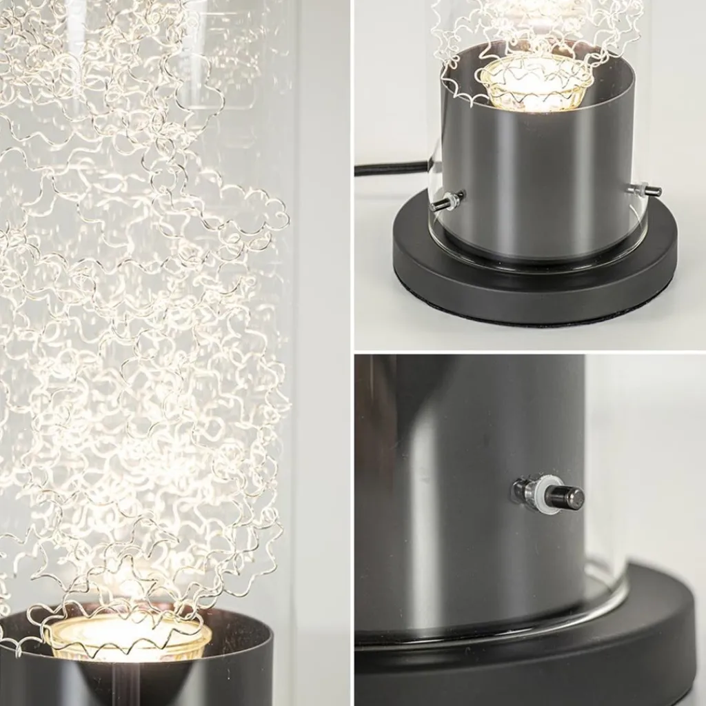 Straluma Moderne tafellamp cilinder helder glas met zwart en zilver> Slaapkamerlampen|Halverlichting