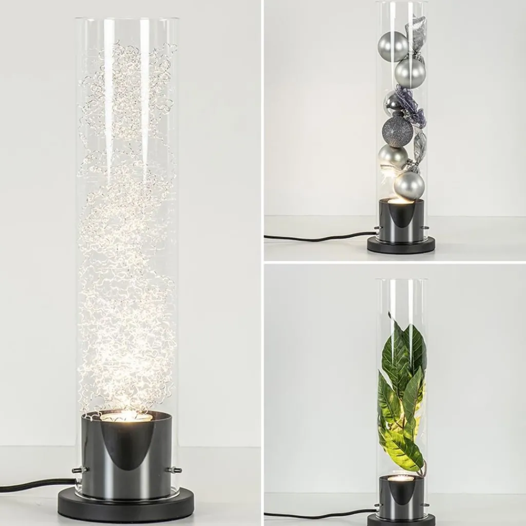 Straluma Moderne tafellamp cilinder helder glas met zwart en zilver> Slaapkamerlampen|Halverlichting