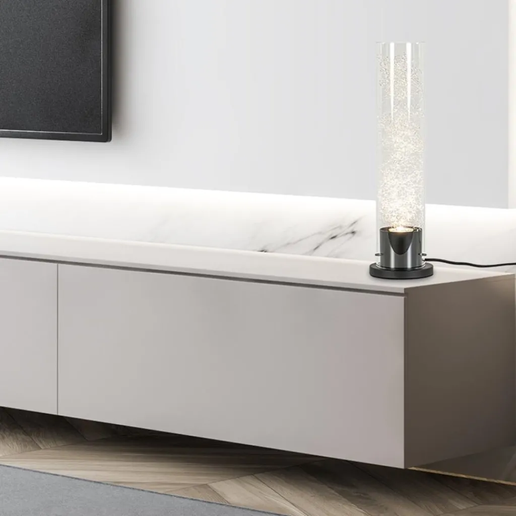 Straluma Moderne tafellamp cilinder helder glas met zwart en zilver> Slaapkamerlampen|Halverlichting