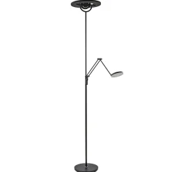 Straluma Moderne uplighter mat zwart met verstelbare leesarm> Vloerlampen|Leeslampen