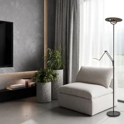 Straluma Moderne uplighter mat zwart met verstelbare leesarm></noscript> Vloerlampen|Leeslampen