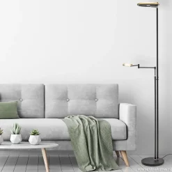 Straluma Moderne uplighter/leeslamp zwart met smoke glas></noscript> Vloerlampen|Leeslampen