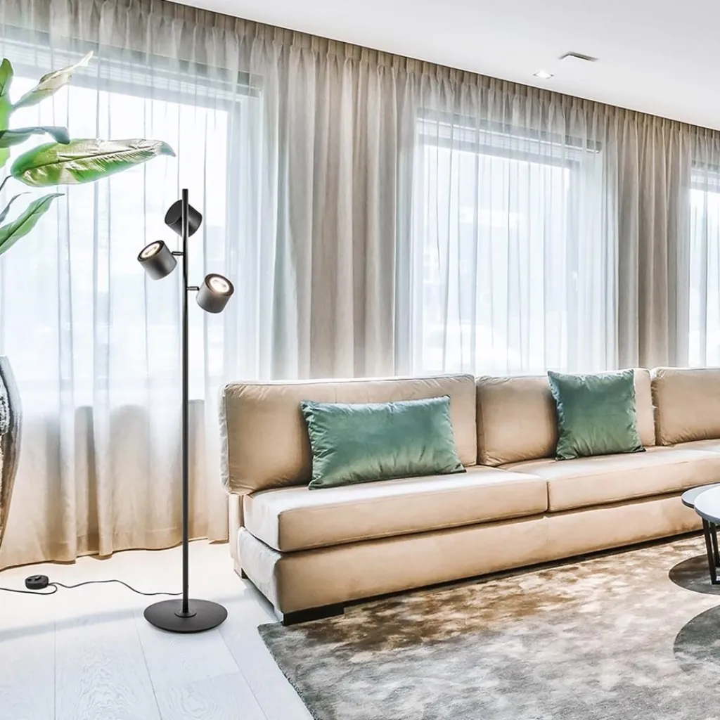 Straluma Moderne vloerlamp zwart met verstelbare LED spots> Vloerlampen|Woonkamerlampen