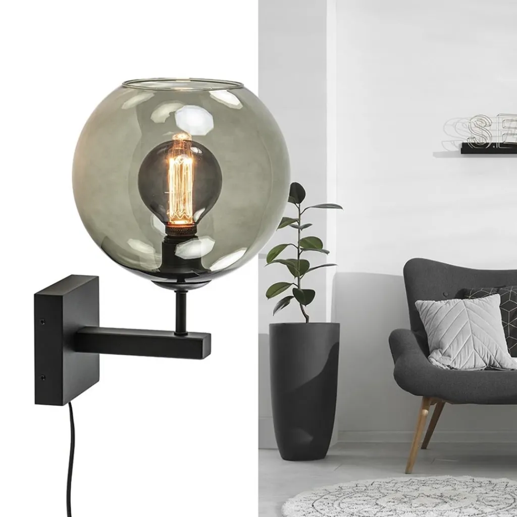 Straluma Moderne wandlamp met smoke glazen bol incl. snoer> Halverlichting|Wandlampen