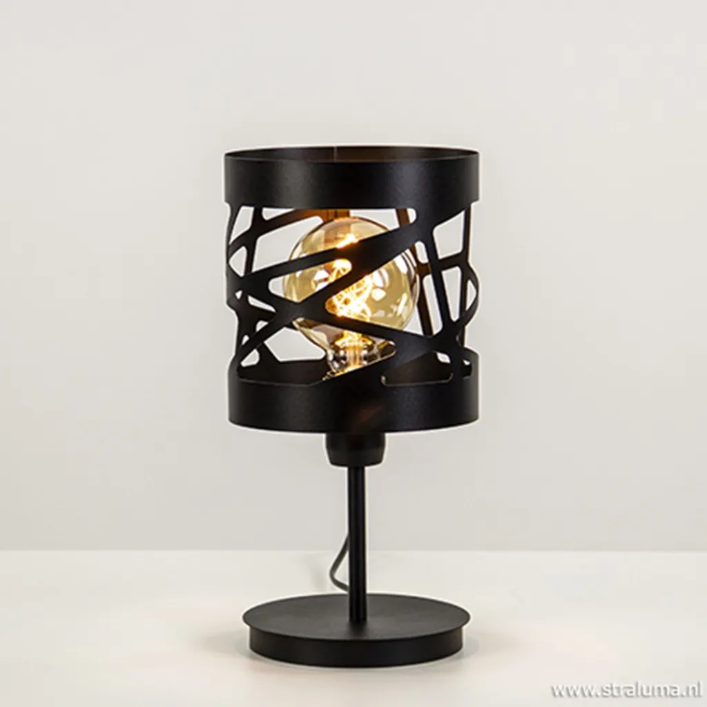 Straluma Moderne zwarte tafellamp rond metaal> Nachtkastlampen|Woonkamerlampen