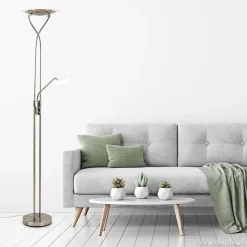 Straluma Nikkel vloerlamp met LED uplighter en leeslamp></noscript> Vloerlampen|Leeslampen