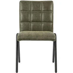 Straluma Olijf groene eettafelstoel leder met zwarte pootjes> Eetkamerstoelen
