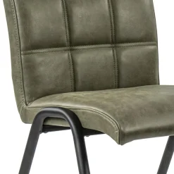 Straluma Olijf groene eettafelstoel leder met zwarte pootjes></noscript> Eetkamerstoelen