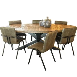 Straluma Olijf groene eettafelstoel leder met zwarte pootjes></noscript> Eetkamerstoelen