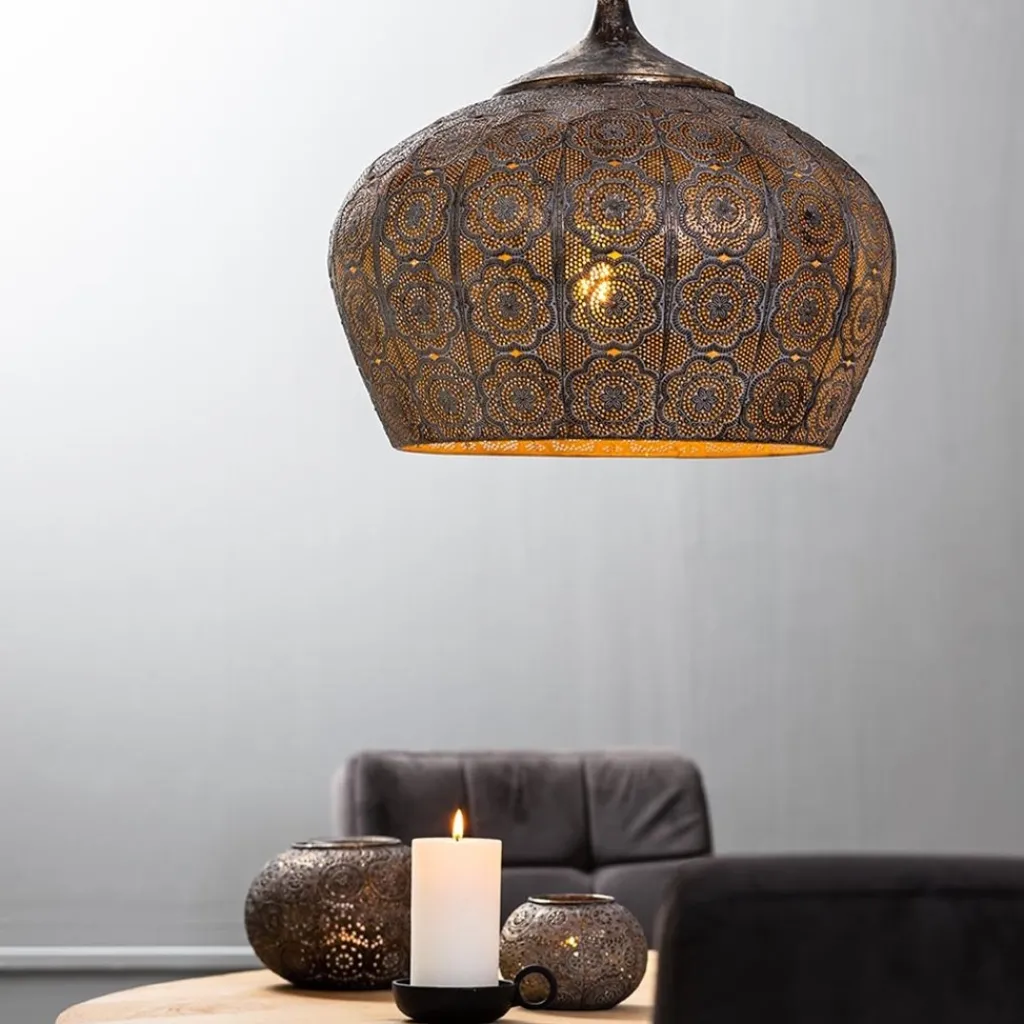 Straluma Oosterse hanglamp Emine bruin/goud metaal> Eettafellampen|Light and Living