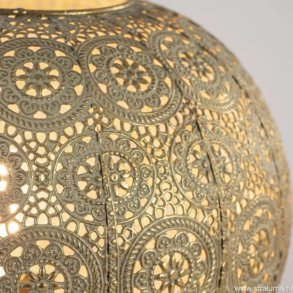 Straluma Oosterse tafellamp rond antiek messing> Tafellampen|Decoratieve Verlichting