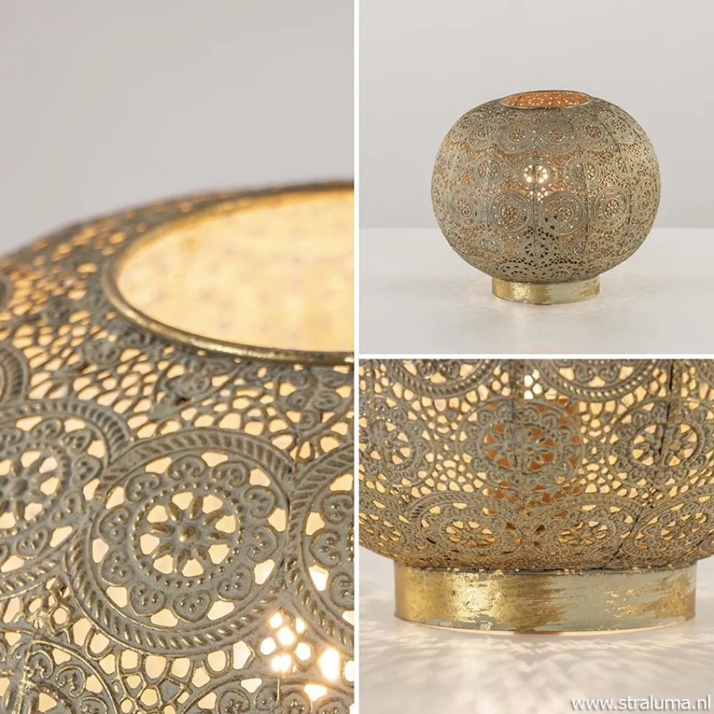 Straluma Oosterse tafellamp rond antiek messing> Tafellampen|Decoratieve Verlichting