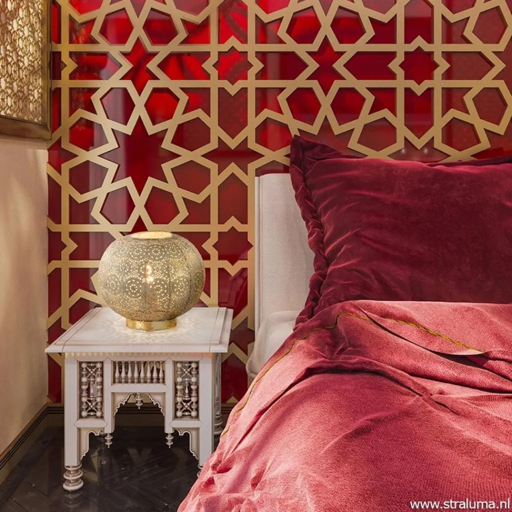 Straluma Oosterse tafellamp rond antiek messing> Tafellampen|Decoratieve Verlichting