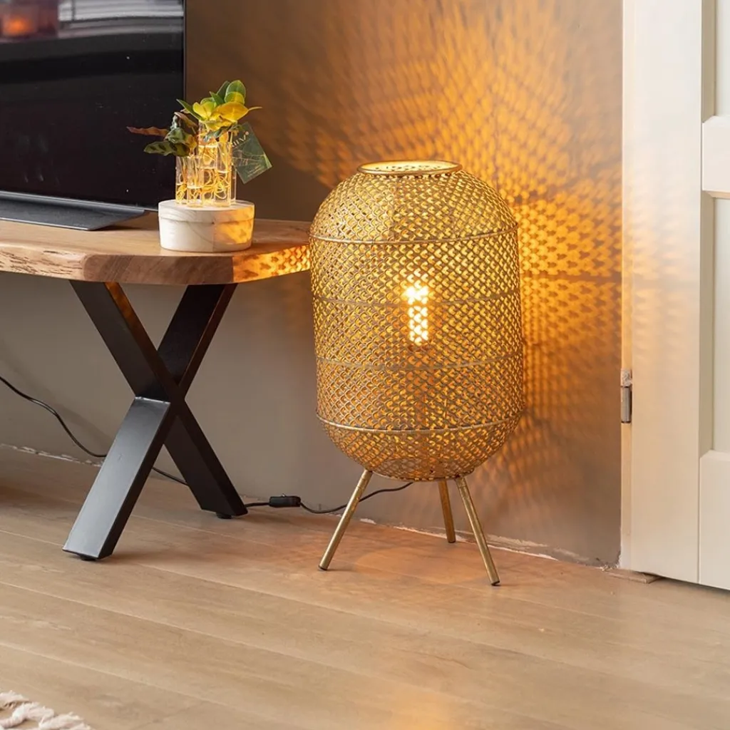 Straluma Oosterse vloer/tafellamp op pootjes goud> Tafellampen|Vloerlampen