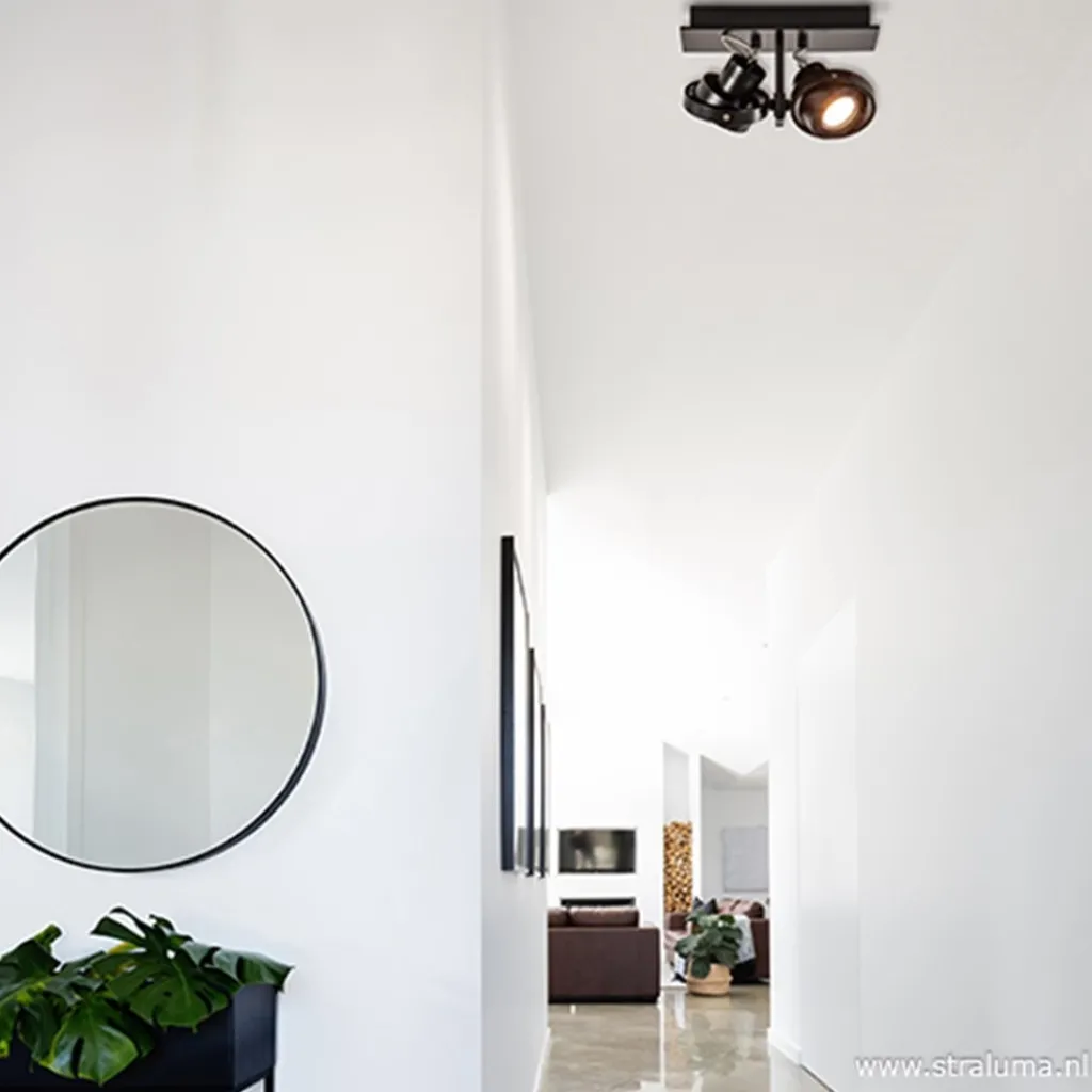 Straluma Opbouwspot balk zwart 2-lichts gu10 incl> Plafondlampen|Opbouwspots