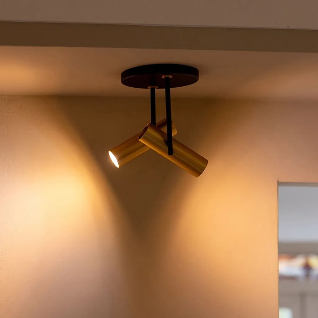 Straluma Opbouwspot 2-lichts rond zwart/brass verstelbaar> Plafondlampen|Opbouwspots