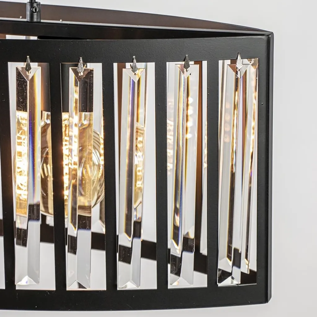 Straluma Ovale hanglamp mat zwart met facet geslepen glas> Eettafellampen|Keukenverlichting