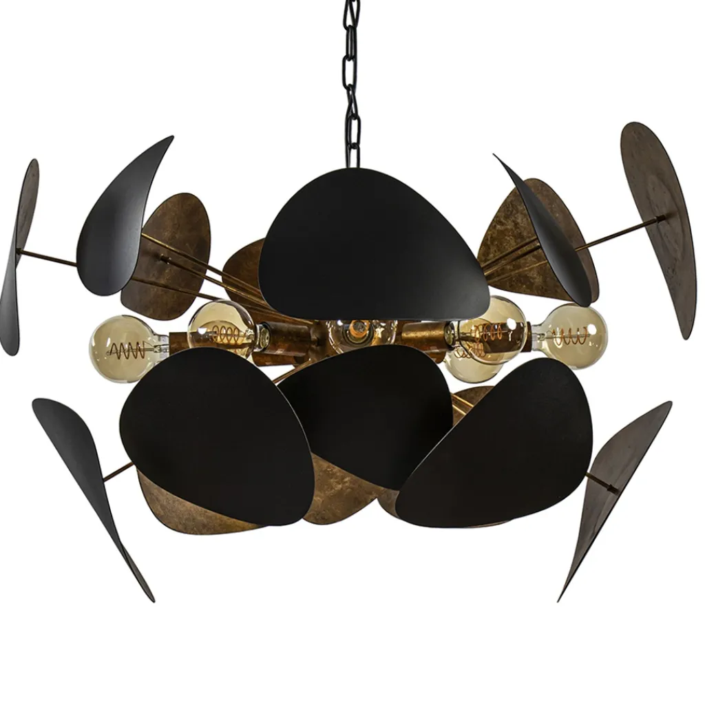 Straluma Ovale videlamp textured black met ambachtelijk brons> Hanglampen|Eettafellampen
