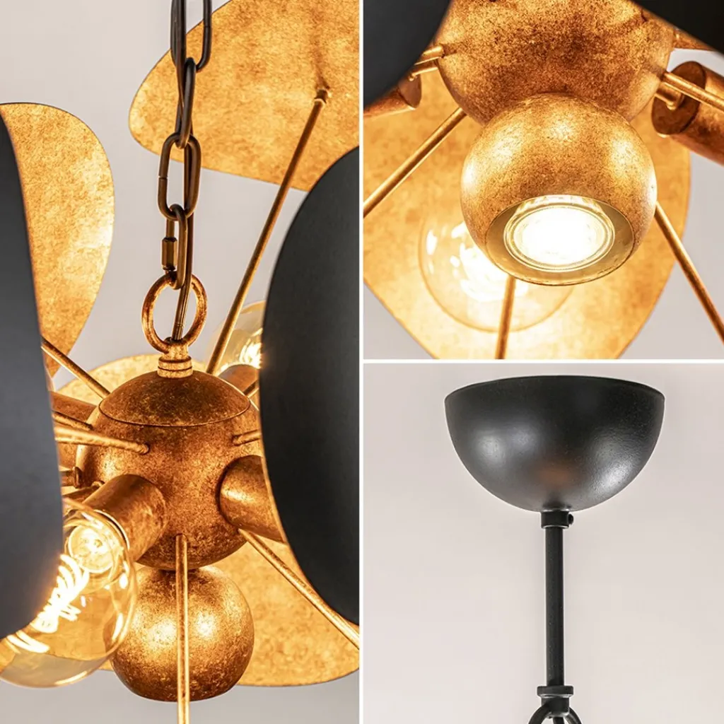 Straluma Ovale videlamp textured black met ambachtelijk brons> Hanglampen|Eettafellampen