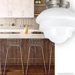 Straluma Plafondl. nikkel wit glas, keuken-hal></noscript> Plafonnières|Woonkamerlampen