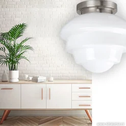 Straluma Plafondl. nikkel wit glas, keuken-hal></noscript> Plafonnières|Woonkamerlampen