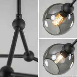 Straluma Plafondlamp 4-armen zwart+smoke bolglas><noscript><img width=