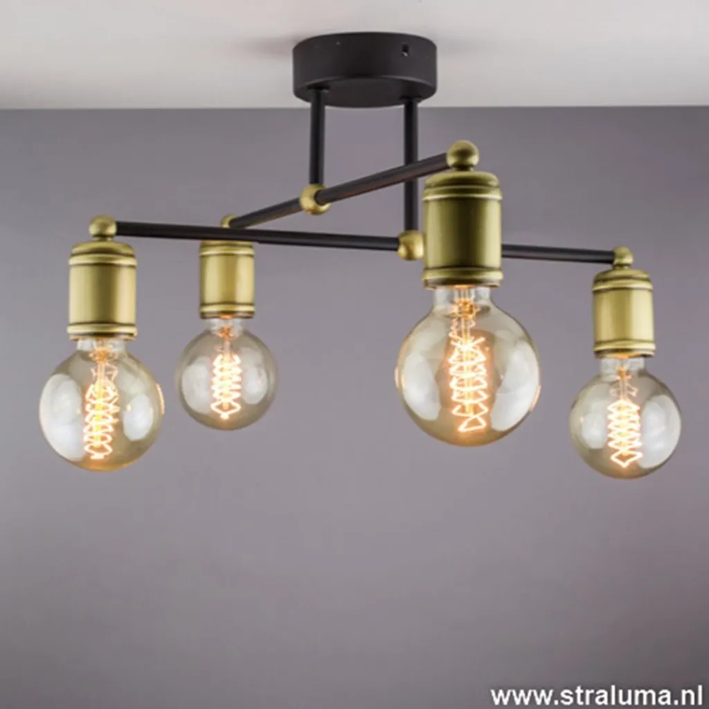 Straluma *Plafondlamp basic 4L e27 zwart/brons> Woonkamerlampen|Slaapkamerlampen