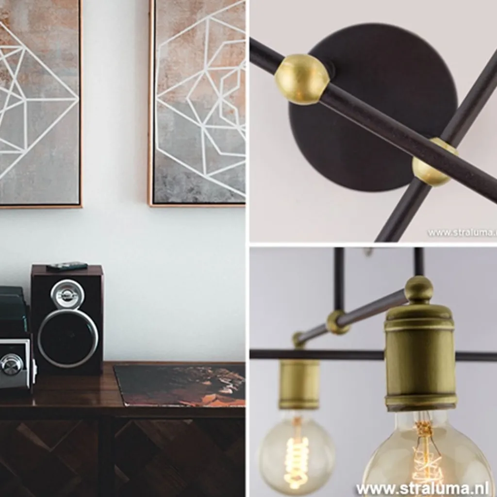 Straluma *Plafondlamp basic 4L e27 zwart/brons> Woonkamerlampen|Slaapkamerlampen