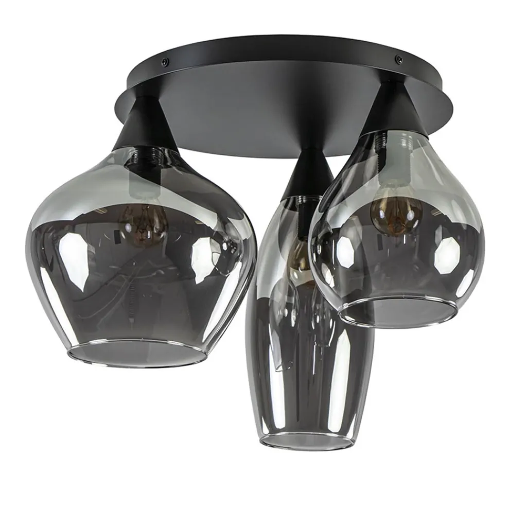 Straluma Plafondlamp Cambio 3L zwart + smoke glas> Woonkamerlampen|Halverlichting