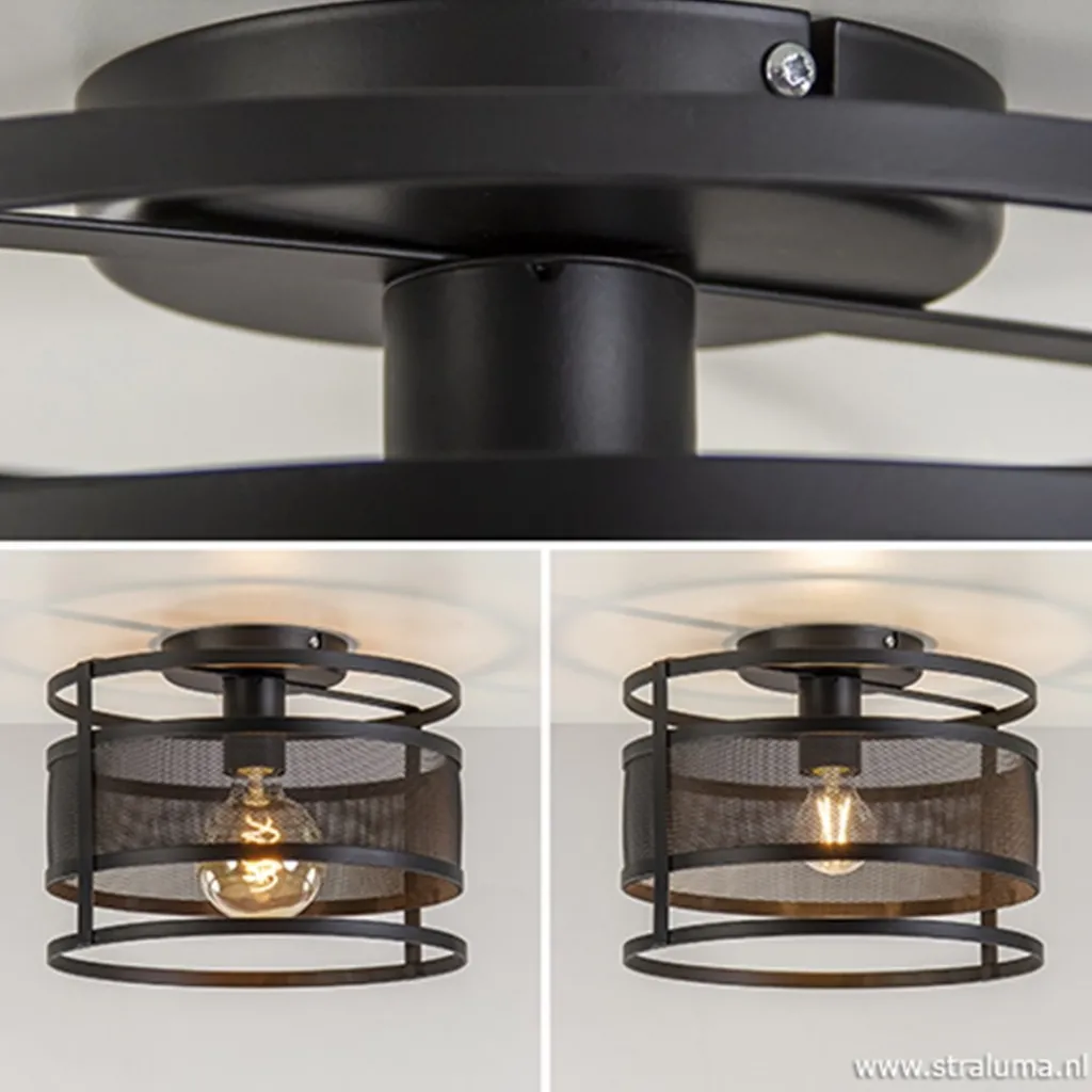 Straluma Plafondlamp cilinder gaas zwart> Woonkamerlampen|Slaapkamerlampen