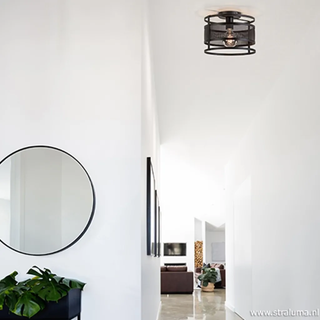 Straluma Plafondlamp cilinder gaas zwart> Woonkamerlampen|Slaapkamerlampen