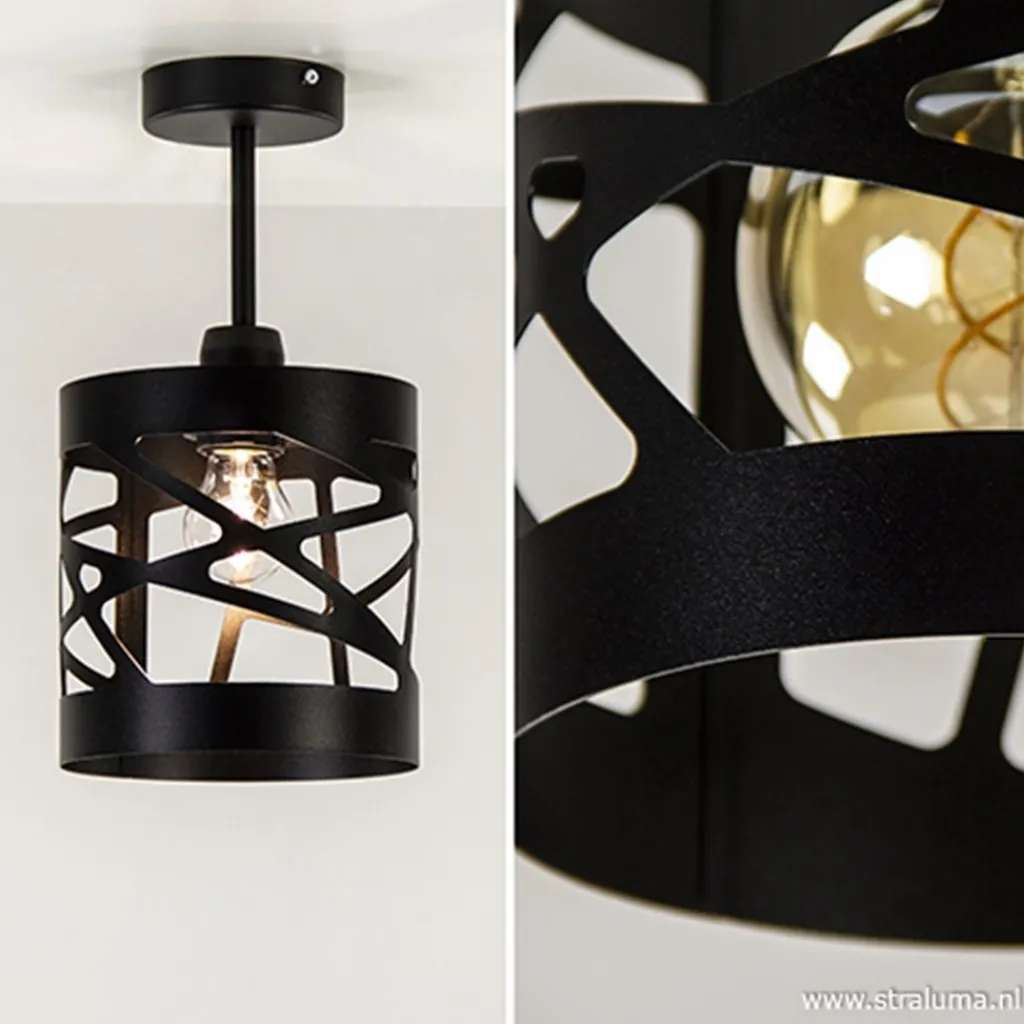 Straluma Plafondlamp Frez zwart metaal> Woonkamerlampen|Slaapkamerlampen