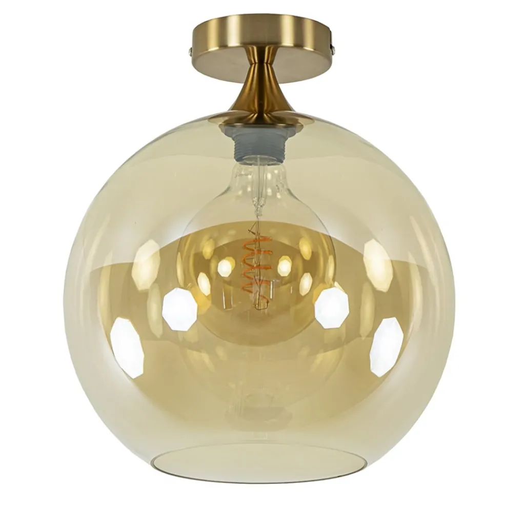 Straluma Plafondlamp goud met amber glazen bol 30 cm> Woonkamerlampen|Slaapkamerlampen