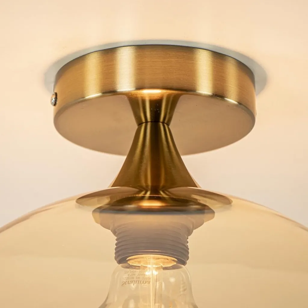 Straluma Plafondlamp goud met amber glazen bol 30 cm> Woonkamerlampen|Slaapkamerlampen