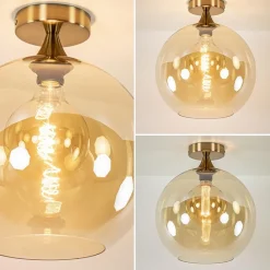 Straluma Plafondlamp goud met amber glazen bol 30 cm><noscript><img width=