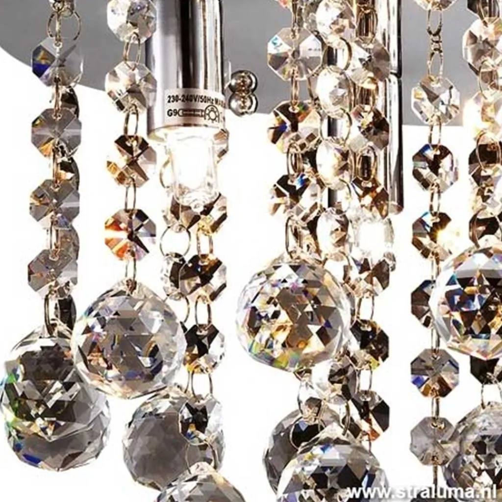 Straluma Plafondlamp kristal bollen + chroom 26cm> Plafonnières|Woonkamerlampen