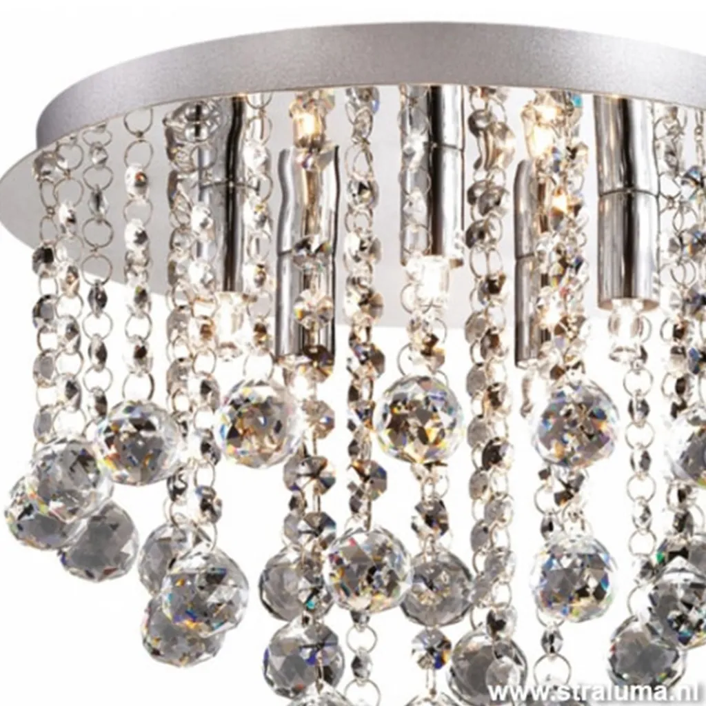 Straluma Plafondlamp kristal bollen + chroom 31cm> Plafonnières|Woonkamerlampen