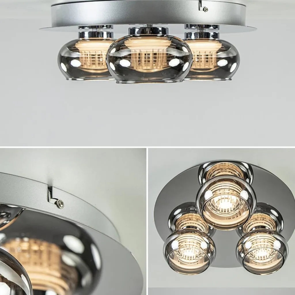 Straluma Plafondlamp 3-L chroom/smoke 3-step dim.> Plafondlampen|Halverlichting