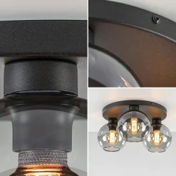 Straluma Plafondlamp 3L zwart bolglas smoke><noscript><img width=