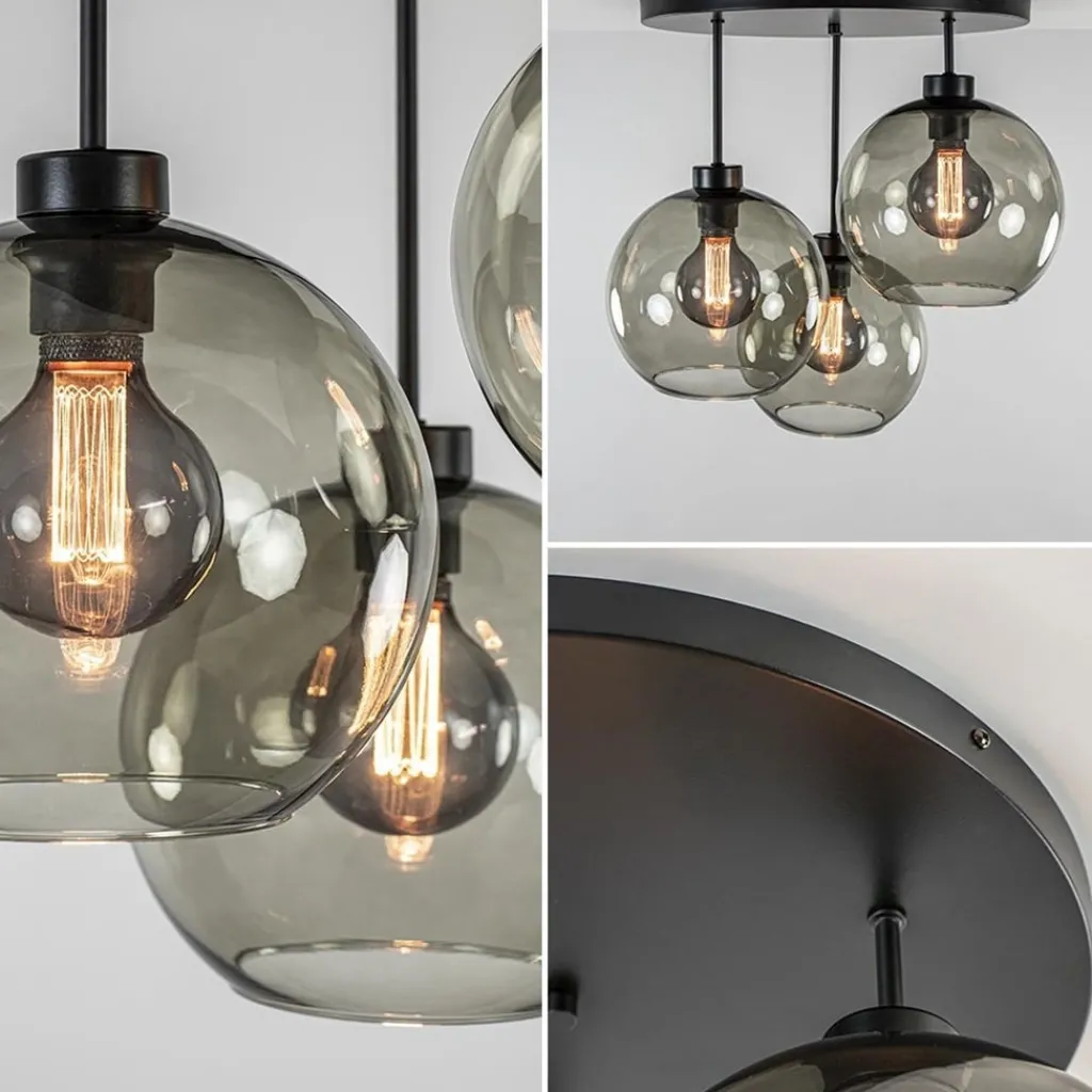 Straluma Plafondlamp 3-lichts zwart + smoke glas 25cm> Woonkamerlampen|Slaapkamerlampen