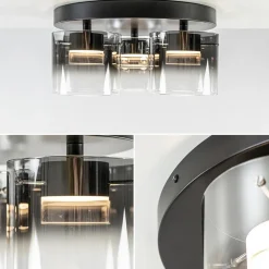 Straluma Plafondlamp Salerno 3L zwart/smoke glas></noscript> Plafondlampen|Woonkamerlampen