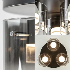 Straluma Plafondlamp Salerno 3L zwart/smoke glas></noscript> Plafondlampen|Woonkamerlampen