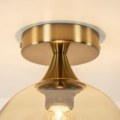 Straluma Plafondlamp toilet goud met amber glas><noscript><img width=